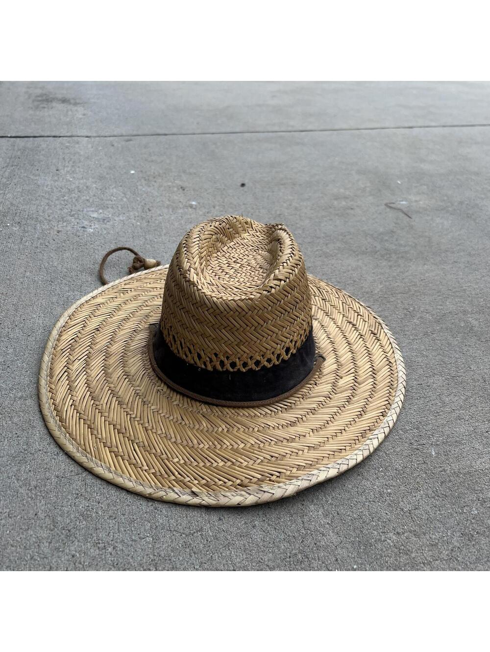 Wide Brim Straw Sun Hat with Black Band